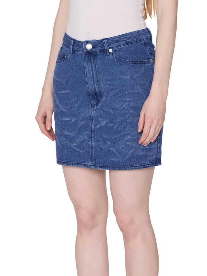 Obey Trinity Wrinkle Denim Skirt Spring 2026 | MEDIUM STONEWASH INDIGO (MSW)