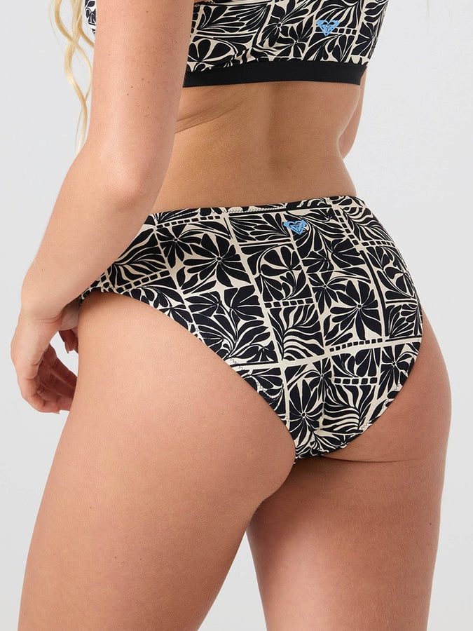 Roxy Geo Flower Hipster Full Coverage Bikini Bottom Summer 2026 | BLACK/IVORY (BKI)