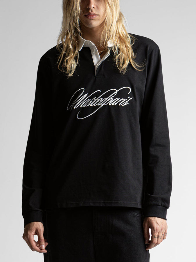 Wasted Paris Script Long Sleeve Polo Holiday 2026 | BLACK