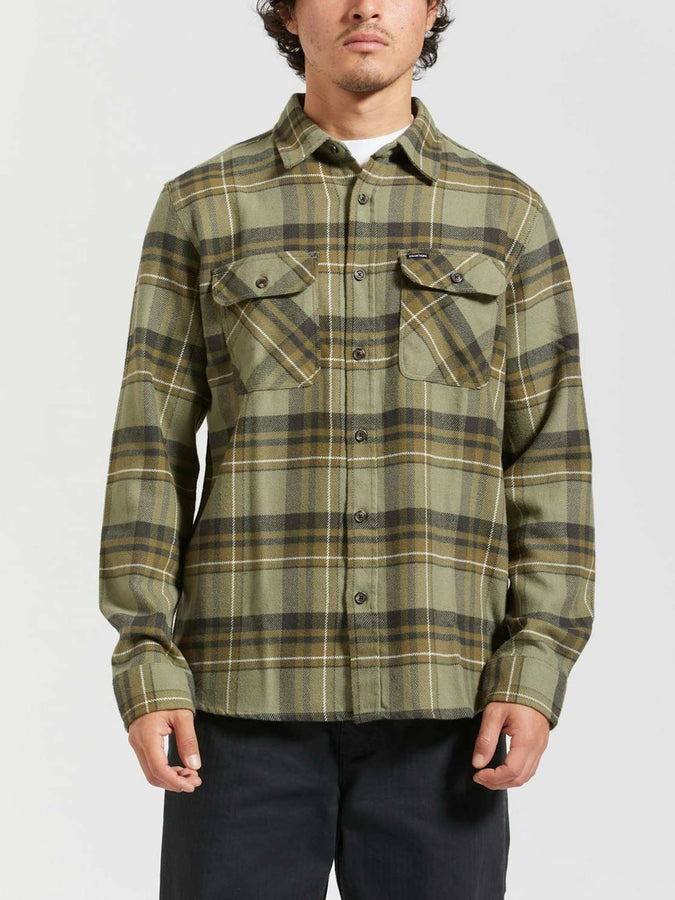 Brixton Bowery Flannel Buttondown Shirt Fall 2024 | VETIVER/LAUREL WREATH/BLK