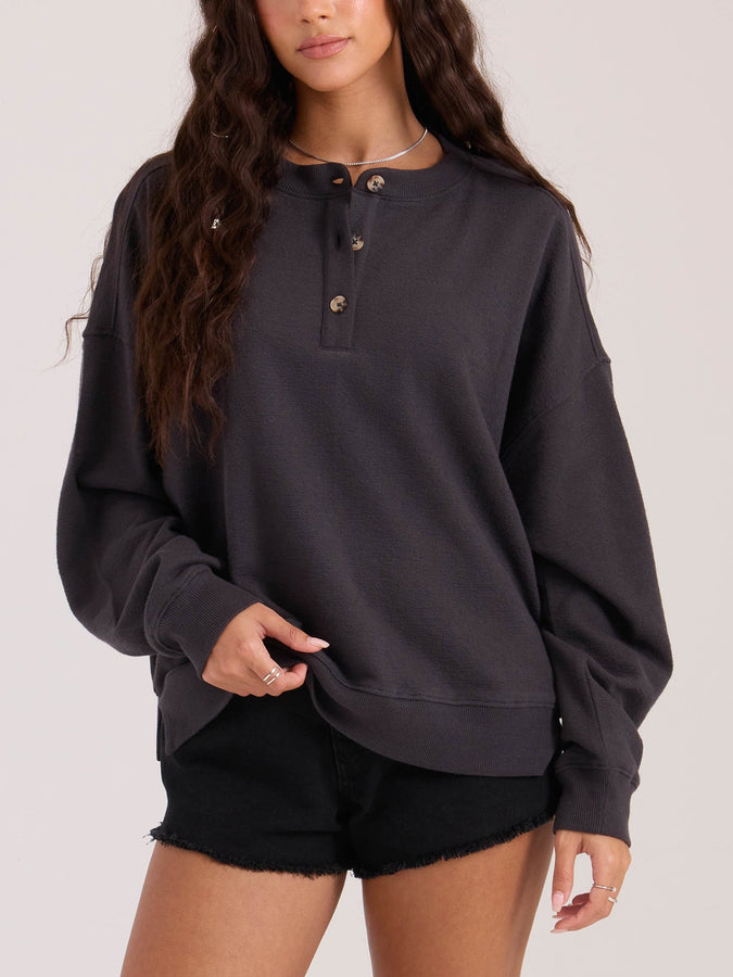 Volcom Lived In Henley Crewneck Sweatshirt Spring 2026 | VINTAGE BLACK (VBK)