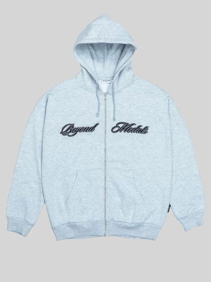 Beyond Medals Script Zip Hoodie Holiday 2026 | GREY MEL