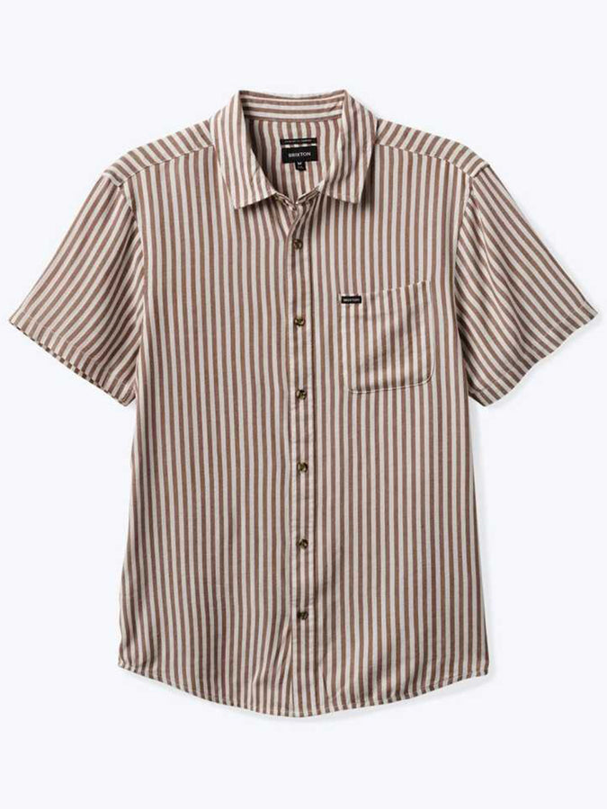 Brixton Charter Herringbone Buttondown Shirt Summer 2024 | OFF WHITE / BISON