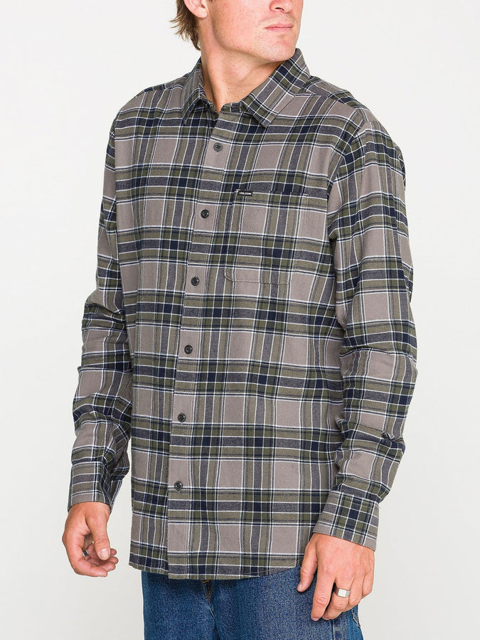Volcom Caden Plaid Long Sleeve Buttondown Shirt Fall 2026 | PEWTER (PEW)
