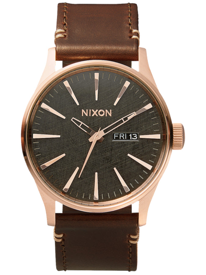 Nixon Sentry Leather Rose Gold/Gold/Gunmetal Watch 2025 | ROSE GLD/GUNMETAL/BROWN (2001)