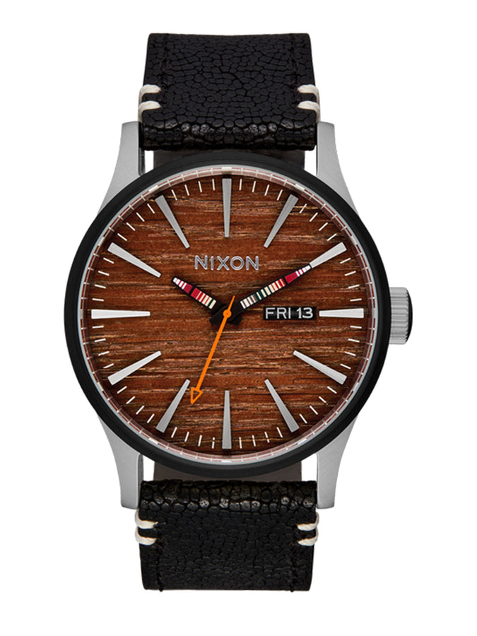 Nixon Sentry Leather Red Oaks Silver/Rosewood/Black Watch | SILVER/ROSEWOOD/BLACK (5342)