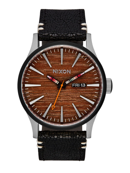 Nixon Sentry Leather Red Oaks Silver/Rosewood/Black Watch | EMPIRE
