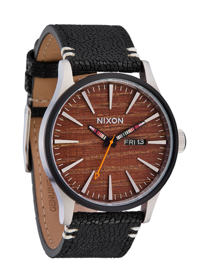 Nixon Sentry Leather Red Oaks Silver/Rosewood/Black Watch | SILVER/ROSEWOOD/BLACK (5342)