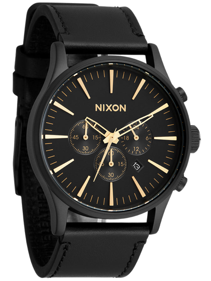 Nixon Sentry Chrono Leather Matte Black/Gold/Black Watch 2025 | MATTE BLACK/GOLD/BLACK (3088)