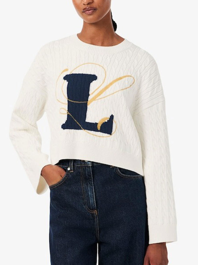 Lacoste Embroidered Intarsia Cable Sweater Fall 2026 | WHITE (70V)