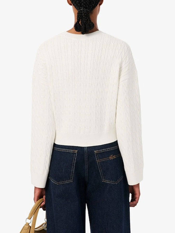 Lacoste Embroidered Intarsia Cable Sweater Fall 2026 | WHITE (70V)