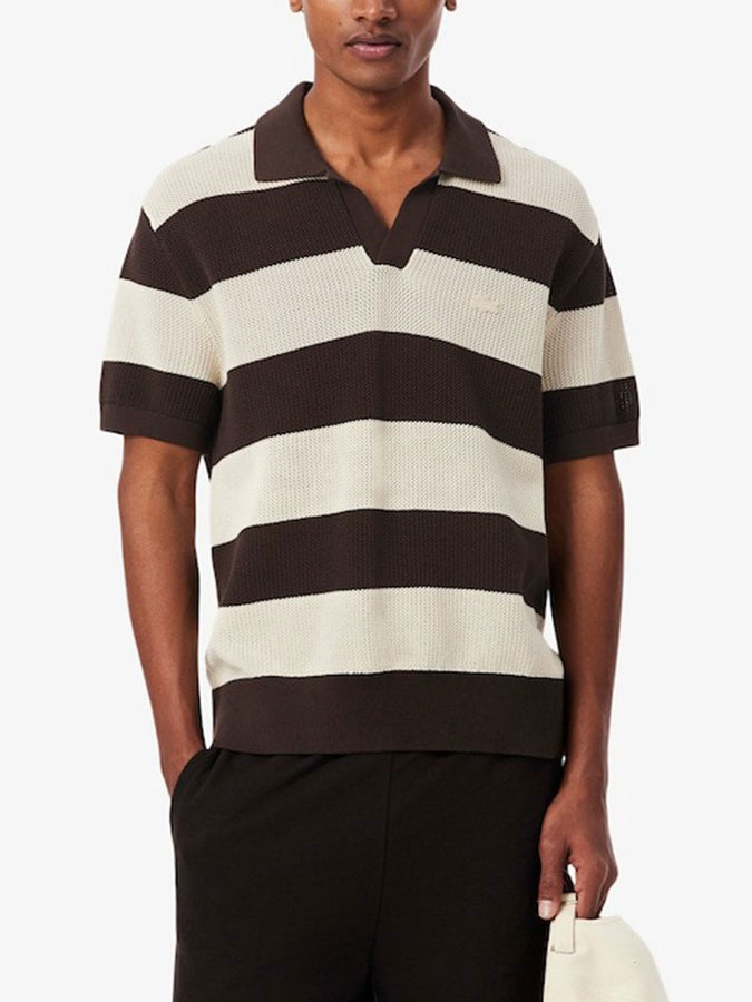 Lacoste Stripped Collar Short Sleeve Polo Spring 2026 | BEIGE/MARRON (4I9)