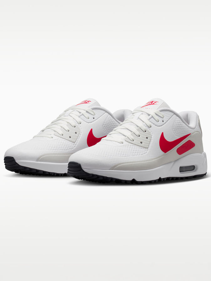 Nike Golf Air Max 90 White/Fire Red Shoes Fall 2026 | WHITE/RED/LT OREWOOD BRN (107)