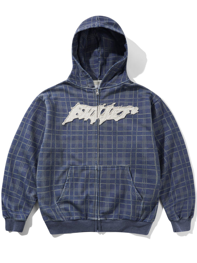 Butter Goods Amplify Washed Navy Plaid Zip Hoodie Spring 2026 | WASHED NAVY PLAID