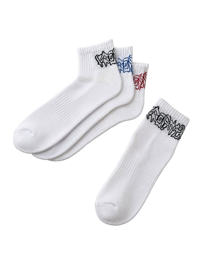 Frosted Skateboards Logo Ankle 3 Packs Socks | WHITE/ASSORTED