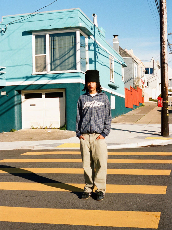 Butter Goods Amplify Washed Navy Plaid Zip Hoodie Spring 2026 | WASHED NAVY PLAID