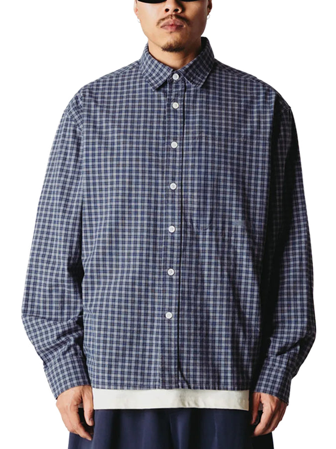 Woodbird Buzo Yu Check Long Sleeve Buttondown Shirt Fall 2026 | BLUE