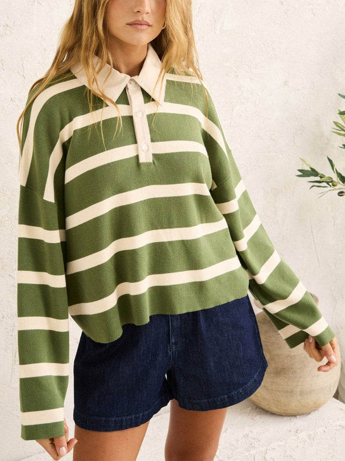 Rhythm Rugby Knit Long Sleeve Polo Summer 2026 | OLIVE