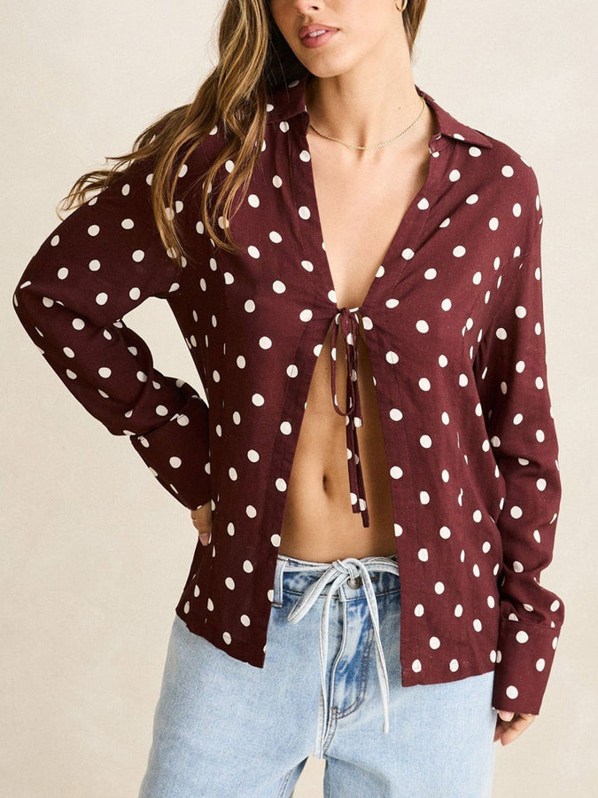 Rhythm Polka Dot Tie Front Long Sleeve Top Fall 2026 | CAFE