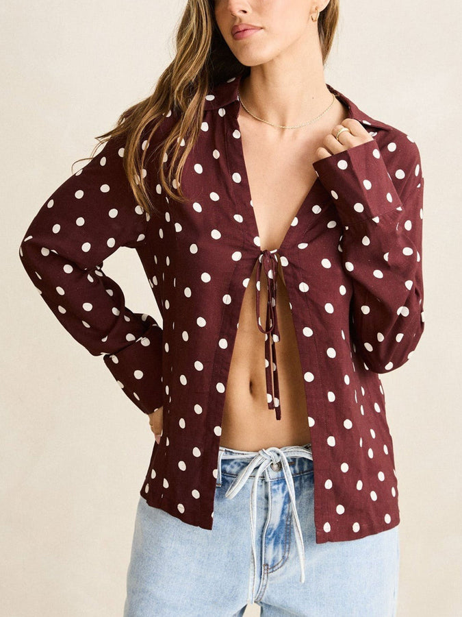 Rhythm Polka Dot Tie Front Long Sleeve Top Fall 2026 | CAFE