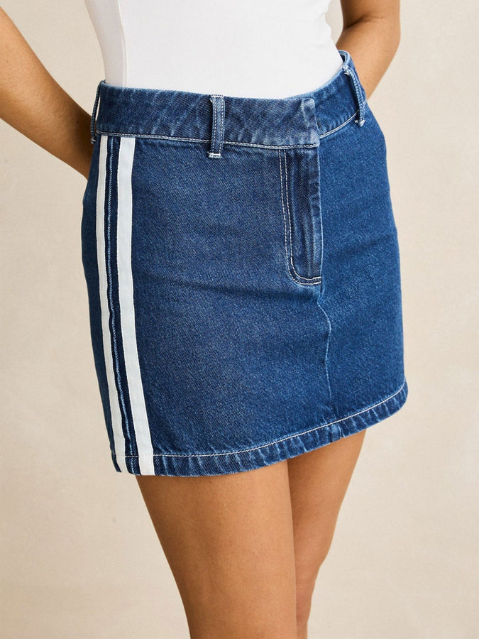 Rhythm Contrast Denim Skirt Fall 2026 | BLUE