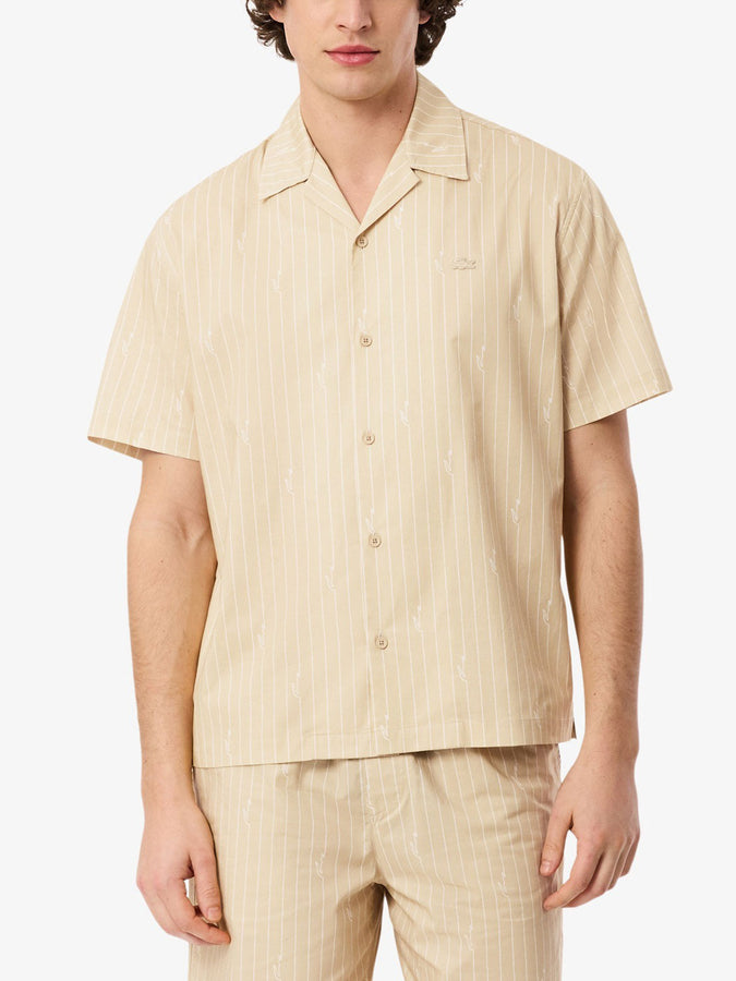 Lacoste Relaxed Twill Print S/S Buttondown Shirt Spring 2026 | BEIGE/WHITE (2IU)