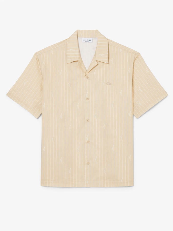 Lacoste Relaxed Twill Print S/S Buttondown Shirt Spring 2026 | BEIGE/WHITE (2IU)