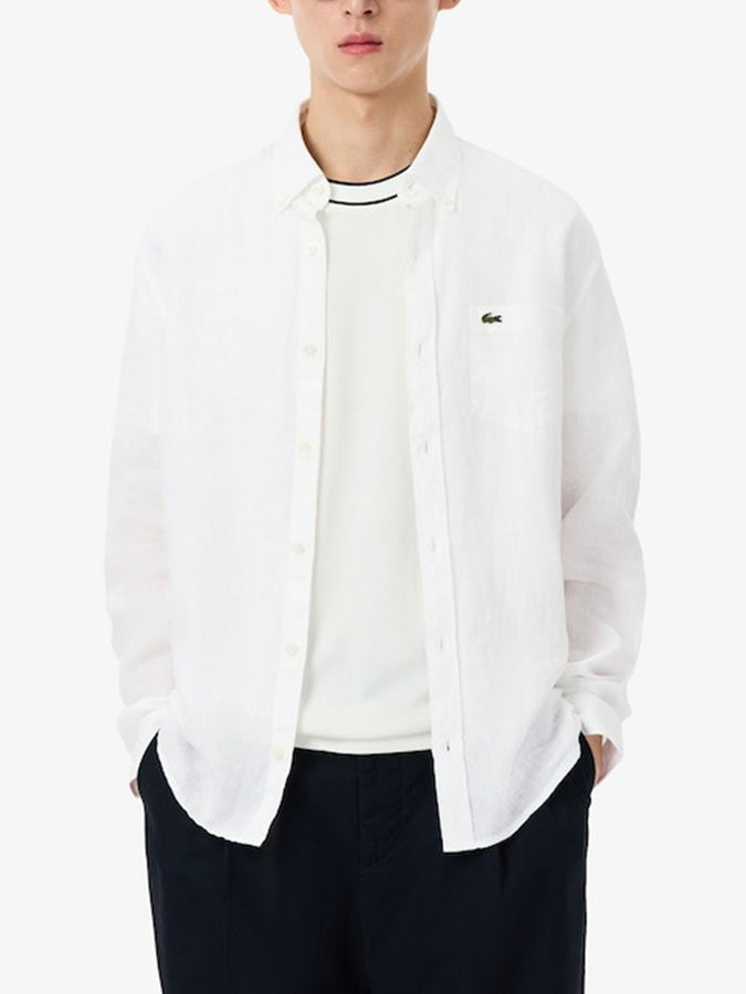 Lacoste Linen Long Sleeve Buttondown Shirt Spring 2026 | WHITE (001)