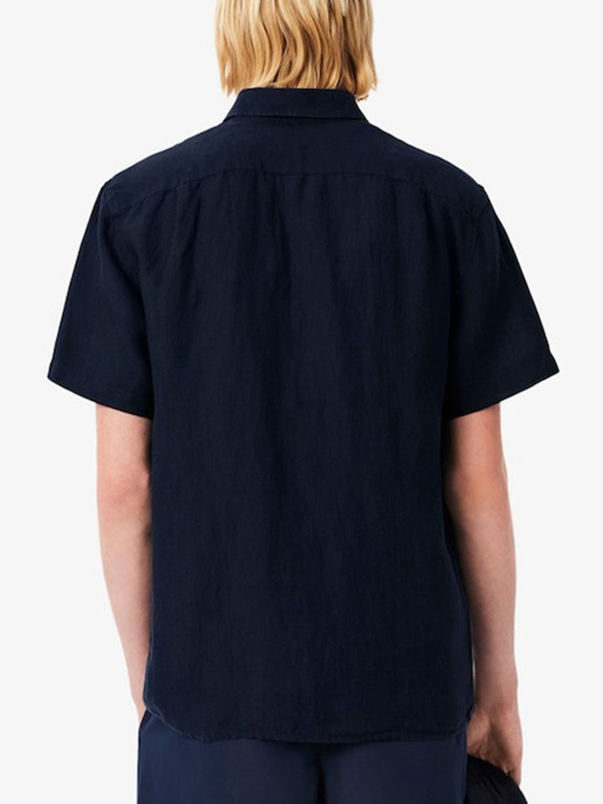 Lacoste Linen Short Sleeve Buttondown Shirt Holiday 2025 | NAVY BLUE (166)