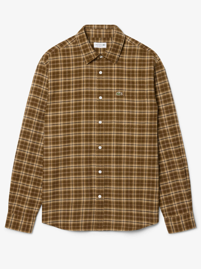 Lacoste Regular Fit Plaid Flannel Buttondown Shirt Fall 2026 | BROWN/BEIGE (T2S)