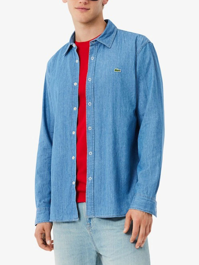Lacoste Lightweight Denim Long Sleeve Buttondown Shirt Spring 2026 | BLUE WASHED (MKU)