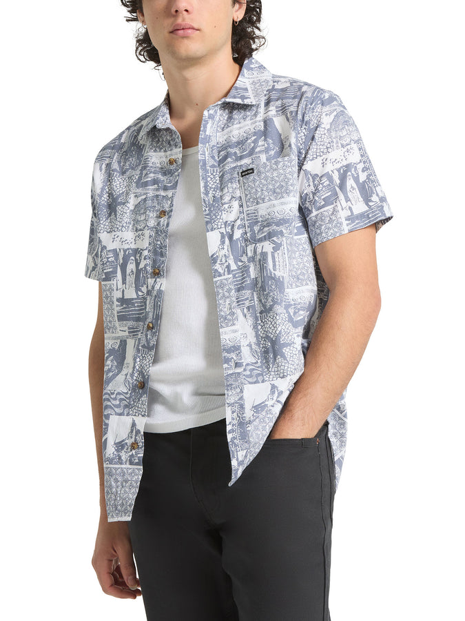 Brixton Charter Print Short Sleeve Buttondown Shirt | NAVY/WHITE COLLAGE