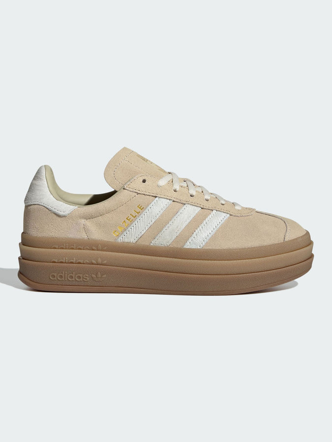 Adidas Gazelle Bold Stone Khaki/Cream White/Gold Metallic Shoes Spring 2026 | STNE KHAKI/CREAM WHT/GOLD MTLC