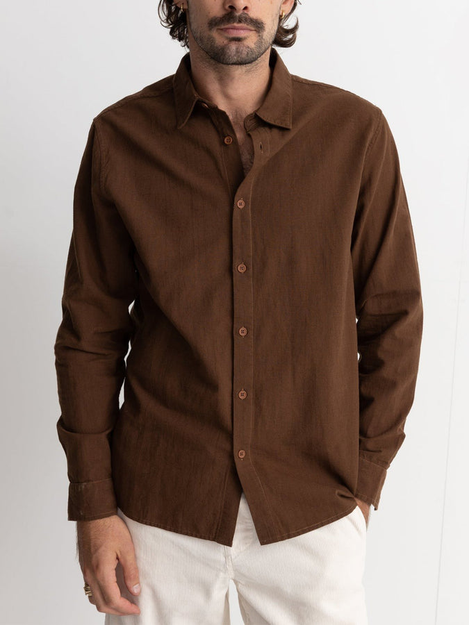 Rhythm Classic Linen Long Sleeve Buttondown Shirt Spring 2024 | CHOCOLATE