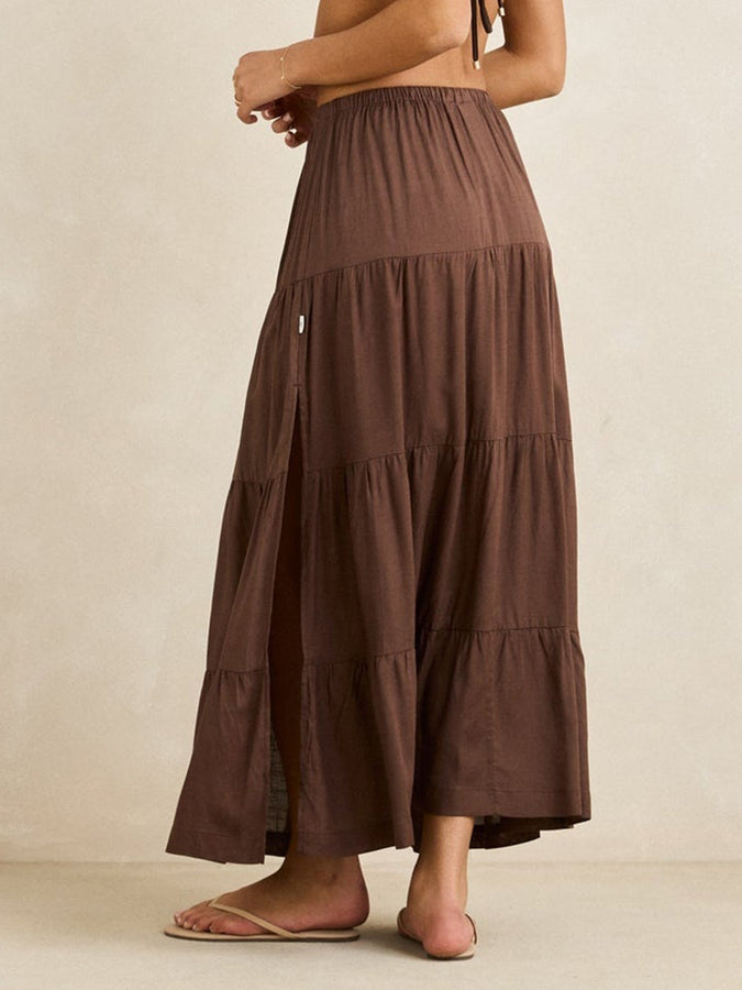 Rhythm Classic Tiered Maxi Skirt Summer 2026 | CHOCOLATE