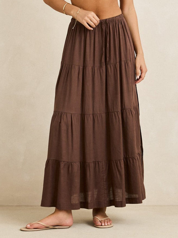 Rhythm Classic Tiered Maxi Skirt Summer 2026 | CHOCOLATE