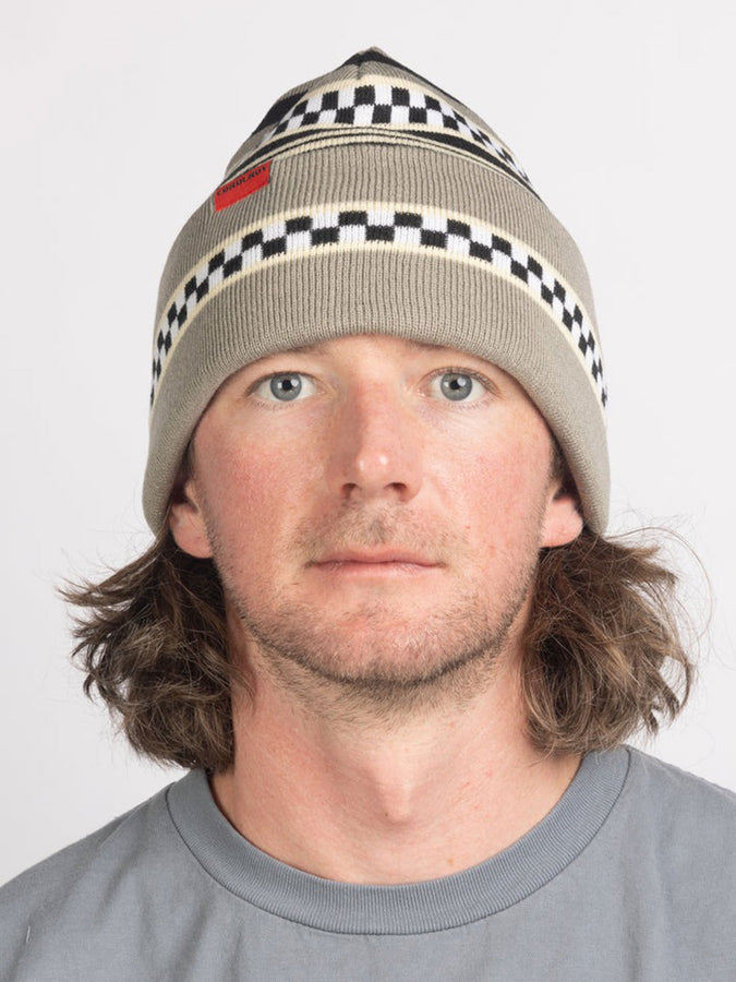 Corduroy Checkstripe Beanie | STONE GREY