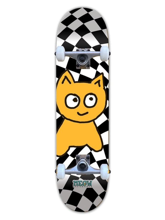 Meow Big Cat Checker Twist 7.75'' Complete Skateboard | BLACK/WHITE