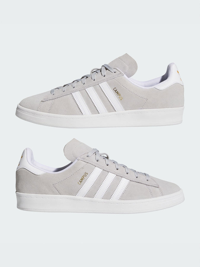 Adidas Campus ADV Grey Two/White/Gold Met Shoes Fall 2025 | GREY TWO/WHITE/GOLD MET