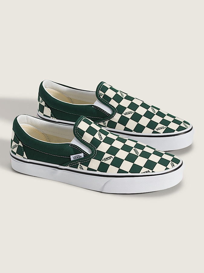 Vans Classic Slip-on Vans Checkerboard Emerald Green Shoes | VANS CHECK EMERALD (EME)