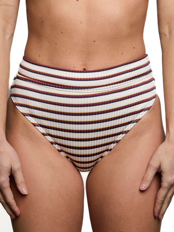 Nana The Brand Genevieve Shiny Rib Bikini Bottom Spring 2026 | MULTI BURGUNDY STRIPES