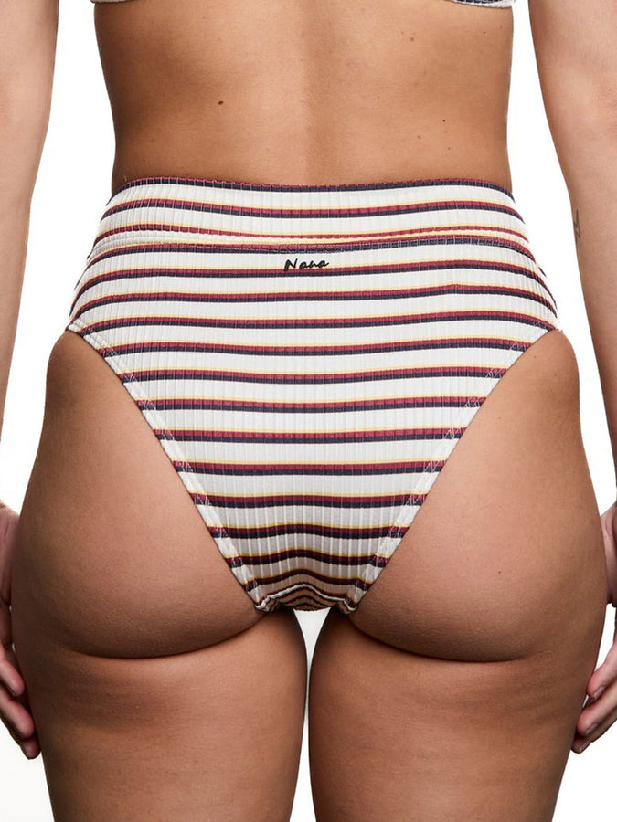 Nana The Brand Genevieve Shiny Rib Bikini Bottom Spring 2026 | MULTI BURGUNDY STRIPES