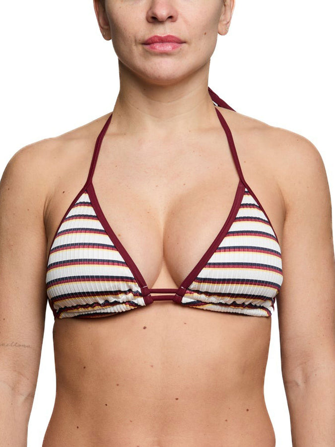Nana The Brand Natalia Binding Shiny Bikini Top Spring 2026 | MULTI BURGUNDY STRIPES