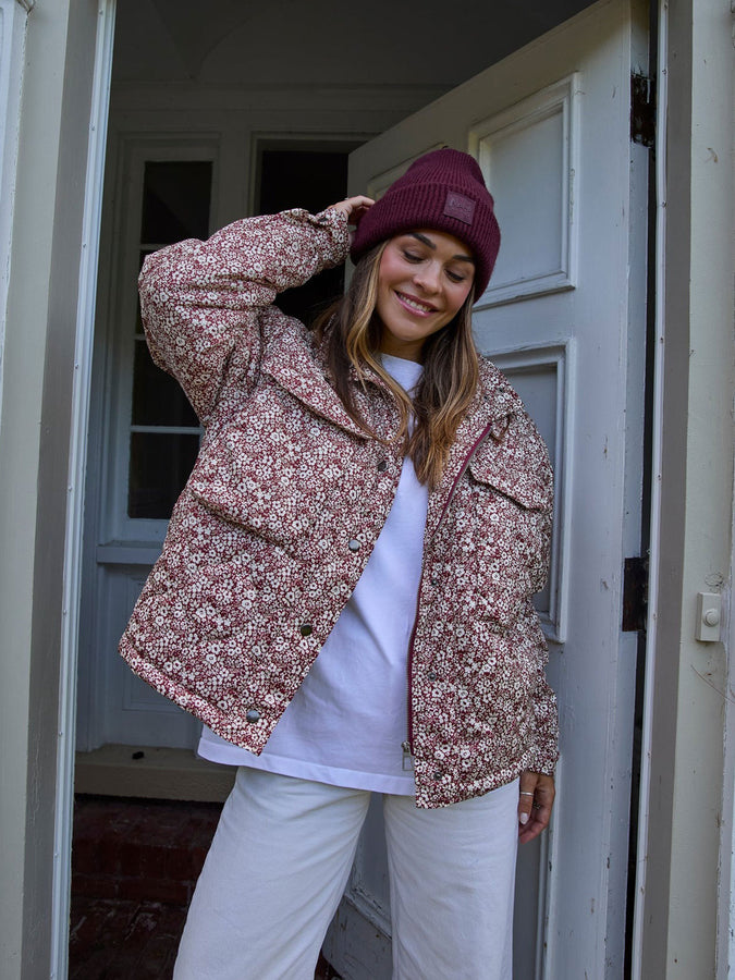 Nana The Brand Isabella Quilted Jacket Fall 2025 | CREAM/BURGUNDY FLOWERS