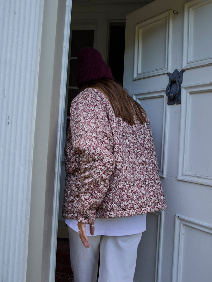 Nana The Brand Isabella Quilted Jacket Fall 2025 | CREAM/BURGUNDY FLOWERS