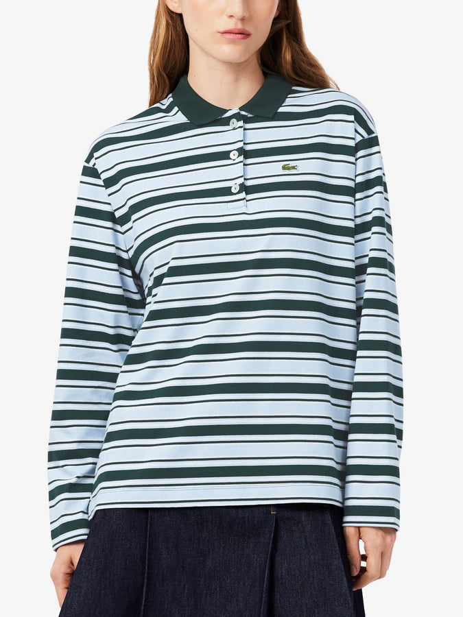 Lacoste Oversized Stripe Long Sleeve Polo Fall 2026 | GREEN/LIGHT BLUE/WHITE (VP6)