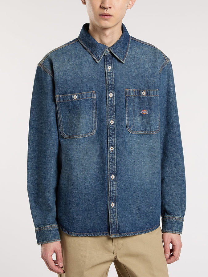 Dickies Mechanic Denim Long Sleeve Buttondown Shirt Fall 2025 | KHAKI TINTED BLUE (L23)