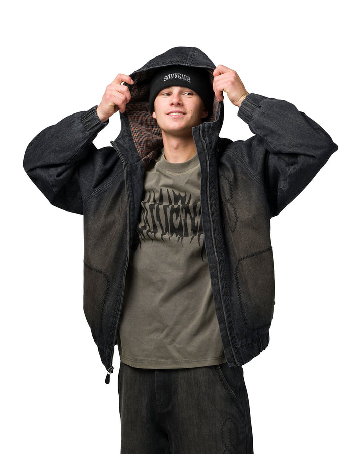 Souvenir Denim Bomber Jacket Fall 2026 | BLACK
