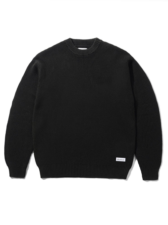 Butter Goods Distressed Waffle Sweater Spring 2026 | WASHED BLACK