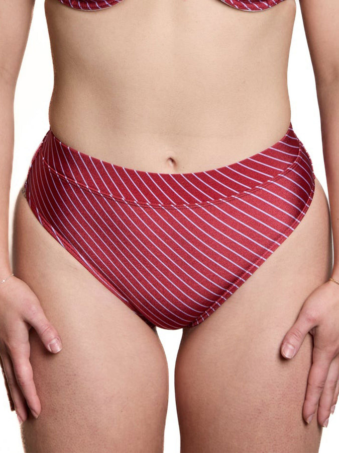 Nana Genevieve Shiny Rib Burgundy Bikini Bottom Summer 2026 | BURGUNDY LILAC STRIPES (AOP76)
